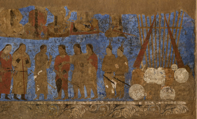 아프라시압 궁전 서쪽 벽화(조우관을 쓴 두 명의 한반도인)