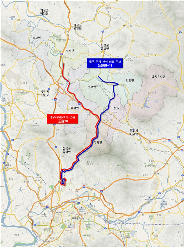오는 1일 군위군이 대구시로 편입하면서 군위-대구를 잇는