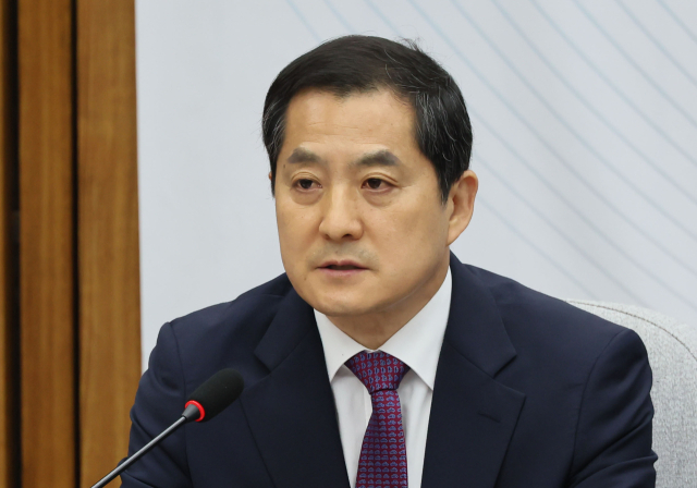 국민의힘 박대출 정책위의장이 23일 오전 국회에서 열린 원내대책회의에서 발언하고 있다. 연합뉴스
