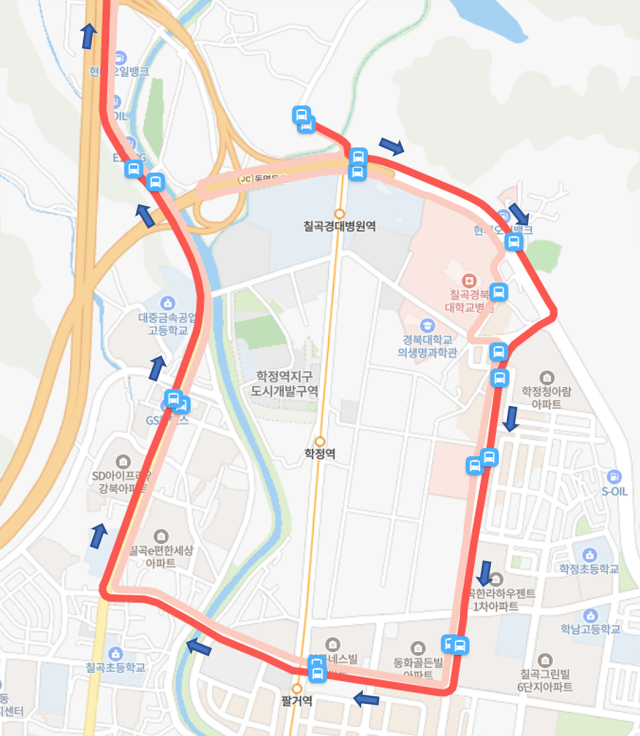 급행 9번 버스 이동경로. 대구시 제공