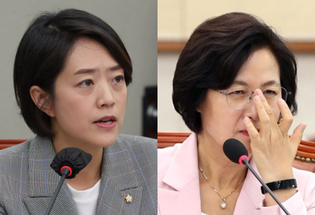 고민정 더불어민주당 최고위원, 추미애 전 법무부 장관. 연합뉴스