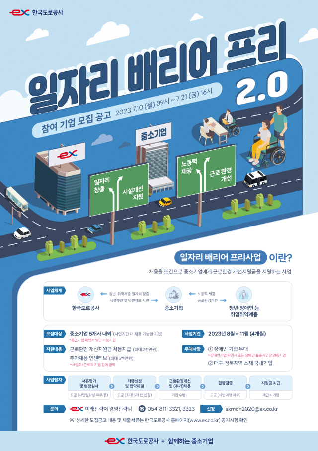 한국도로공사(사장 함진규)는 10일 중소기업 인력난 해소와 장애인·청년 등 취업 취약계층의 고용장벽 완화를 위해 