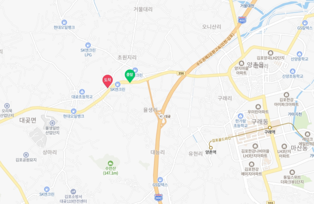 1076회 로또 1등 당첨 배출 경기 김포시 소재 업소 두 곳 위치. 네이버 지도