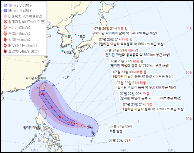 5호 태풍 독수리 예상경로. 기상청 21일 오후 10시 발표