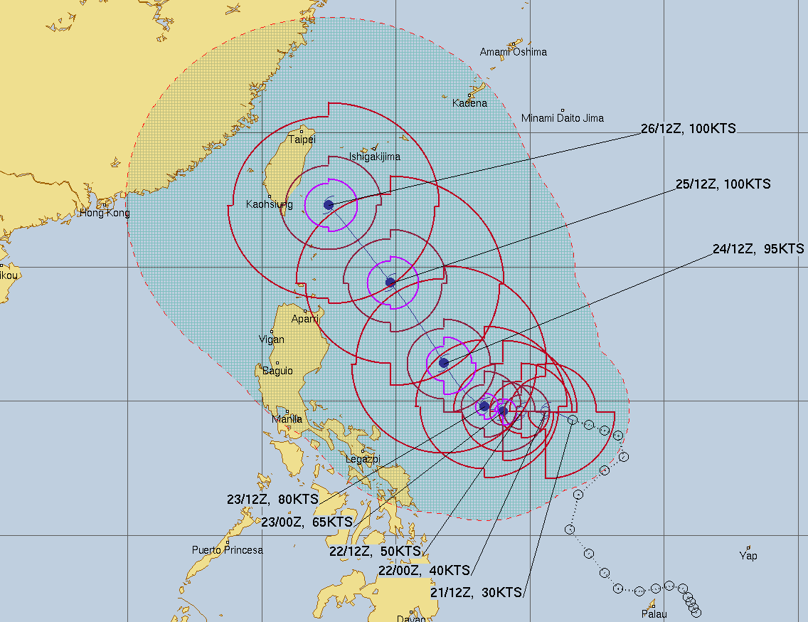 미국 합동태풍경보센터(JTWC, Joint Typhoon Warning Center) 태풍 독수리 예상경로