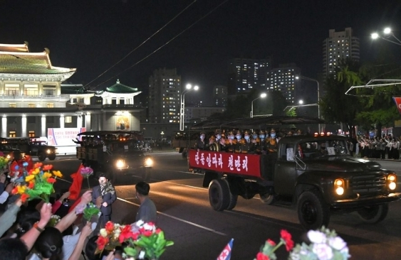 2021년 9월 열린 북한 정권수립 73주년 경축 민간 및 안전무력 열병식 당시 사진. 자료사진. 연합뉴스