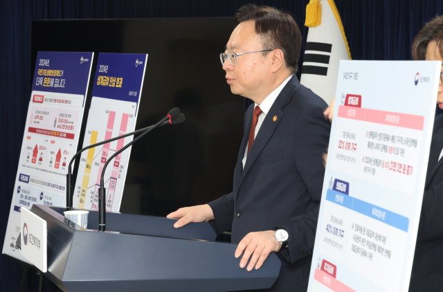 조규홍 보건복지부 장관이 28일 정부서울청사에서 중앙생활보장위원회 심의 결과에 대해 브리핑하고 있다. 연합뉴스