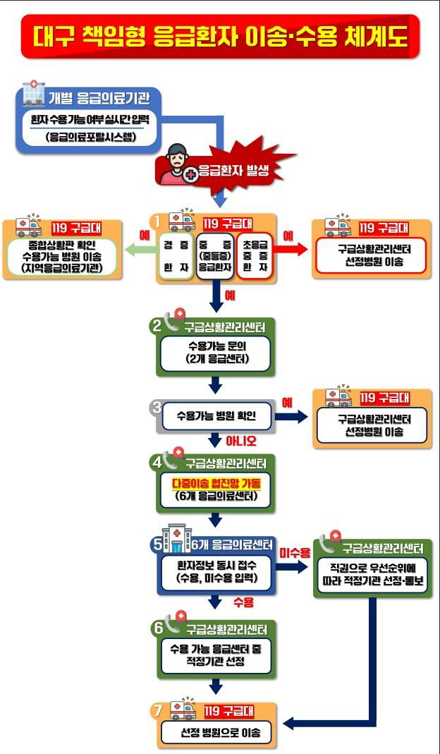 대구 책임형 응급환자 이송·수용 체계도. 대구시 제공