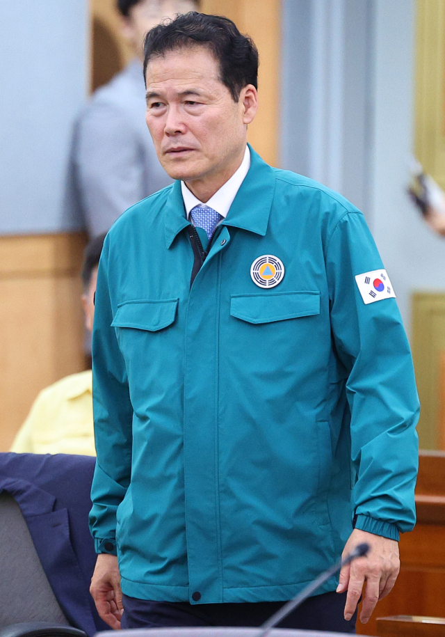 김영호 통일부 장관이 3일 오후 정부서울청사에서 열린 을지연습 준비보고회의에 참석하고 있다. 연합뉴스