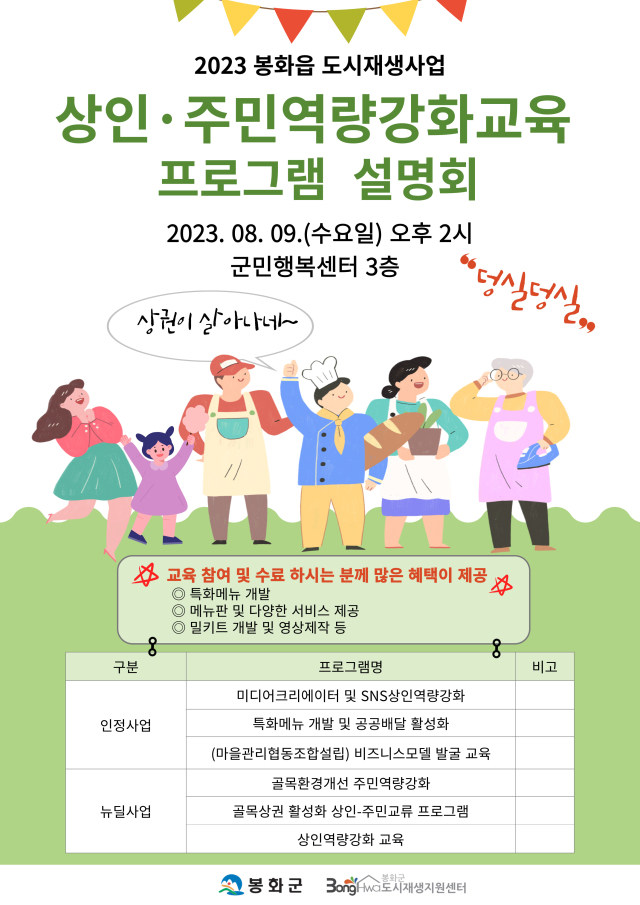 봉화군이 추진하는 2023년 도시재생 상인과 주민 역량강화 프로그램 포스터. 봉화군 제공