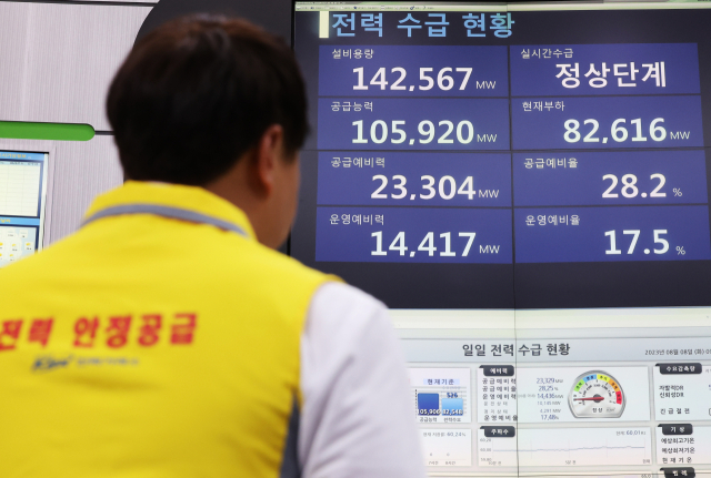 8일 오전 경기도 의왕시 전력거래소 경인지사에서 관계자가 전력수급상황을 주시하고 있다. 연합뉴스