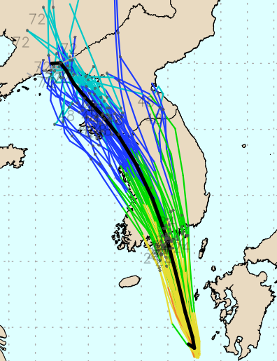 유럽중기예보센터(ECMWF) Ensemble(앙상블) 모델 6호 태풍 카눈 예상경로