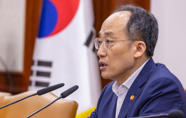 추경호 경제부총리 겸 기획재정부 장관이 17일 오전 서울 종로구 정부서울청사에서 열린 비상 경제 장관회의 겸 수출 투자대책 회의에 참석해 배터리 분야 등 신산업 투자 촉진을 위한 현장애로 해소방안과 관련해 발언하고 있다. 연합뉴스