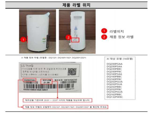 교체 대상 휘센 제습기. 한국소비자원 제공.