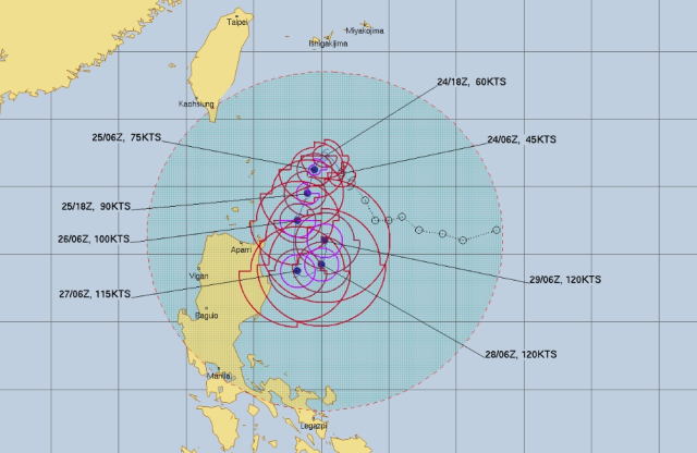 미국 합동태풍경보센터(JTWC, Joint Typhoon Warning Center) 9호 태풍 사올라 예상경로