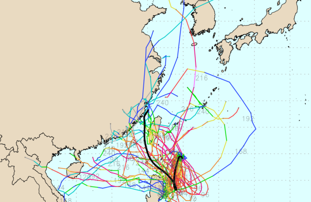 미국기상청(GFS) Ensemble(앙상블) 모델 9호 태풍 사올라 예상경로