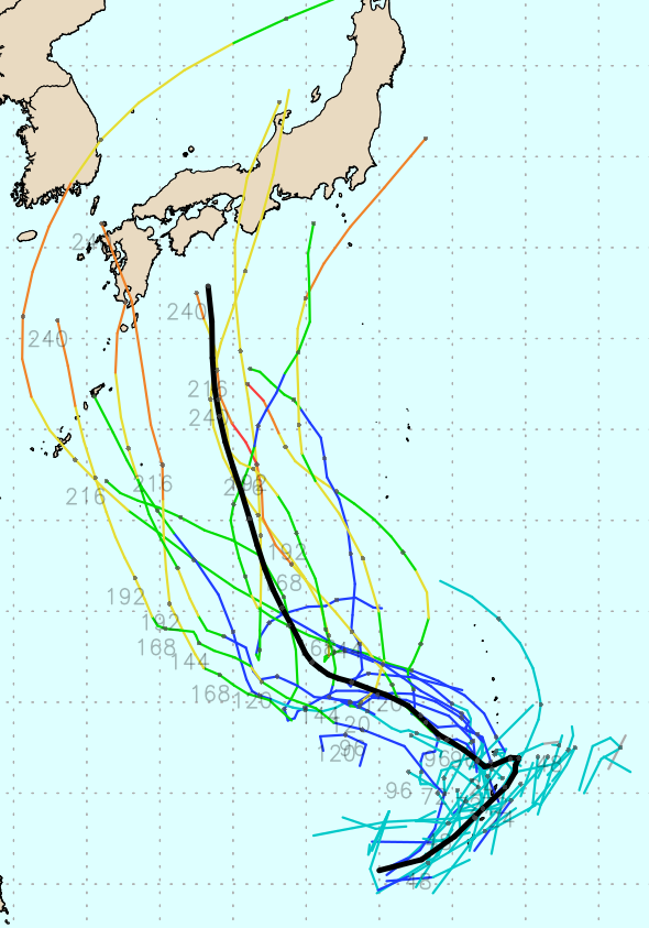 유럽중기예보센터(ECMWF) Ensemble(앙상블) 모델 11호 태풍 하이쿠이 예상경로