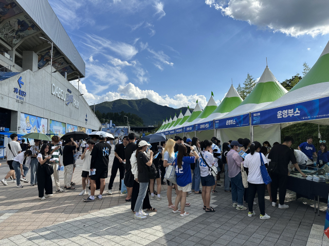 대구경북지역 대학일자리플러스센터가 삼성라이온즈파크에서 청년고용정책 홍보 행사를 열고 있다. 대구대 제공