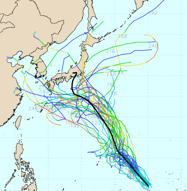 미국기상청(GFS) Ensemble(앙상블) 모델 12호 태풍 기러기로 발달할 전망인 94W 열대요란 예상경로