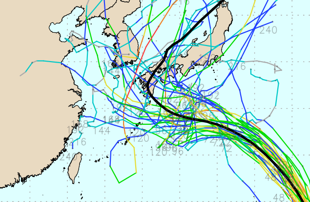 미국기상청(GFS) Ensemble(앙상블) 모델 12호 태풍 기러기 예상경로