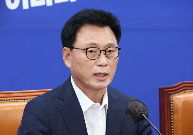 박광온 더불어민주당 원내대표가 31일 국회에서 열린 정책조정회의에서 발언하고 있다. 연합뉴스
