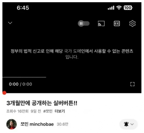 조국 전 법무부 장관의 딸 조민 씨가 유튜브에 게시한 실버버튼 공개 영상이 돌연 삭제됐다. 조민 유튜브