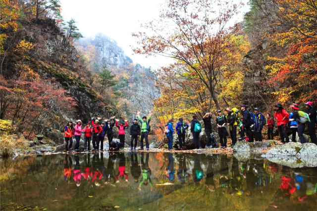 절골계곡을 찾은 관광객들이 수려한 주왕산의 절경에 흠뻑 빠져있다. 청송군 제공