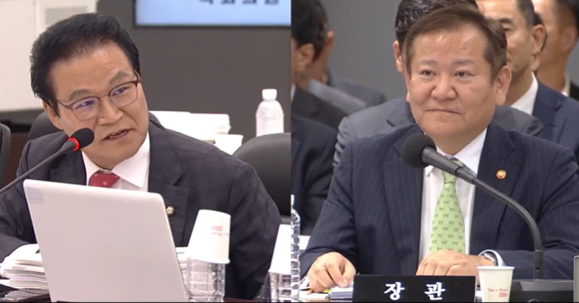 지난 10일 열린 국회 행정안전위원회의 행정안전부에 대한 국정감사에서 김용판 국민의힘 의원(대구 달서구병)이 이상민 행안부 장관에게 질의하고 있다. 국회방송 캡쳐