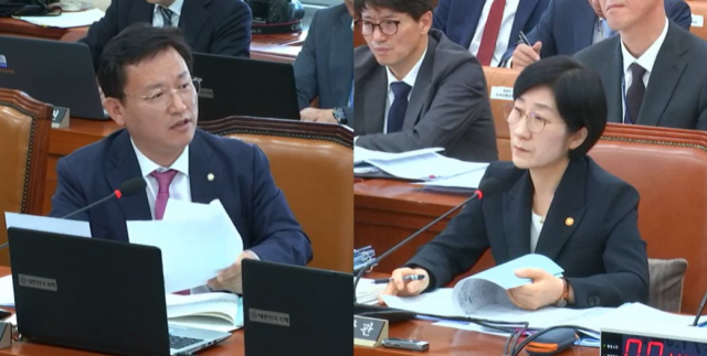 김형동 국민의힘 의원(안동예천)이 11일 국회 환경노동위원회의 환경부에 대한 국정감사에서 한화진 환경부 장관에게 질의하고 있다. 국회방송 캡쳐