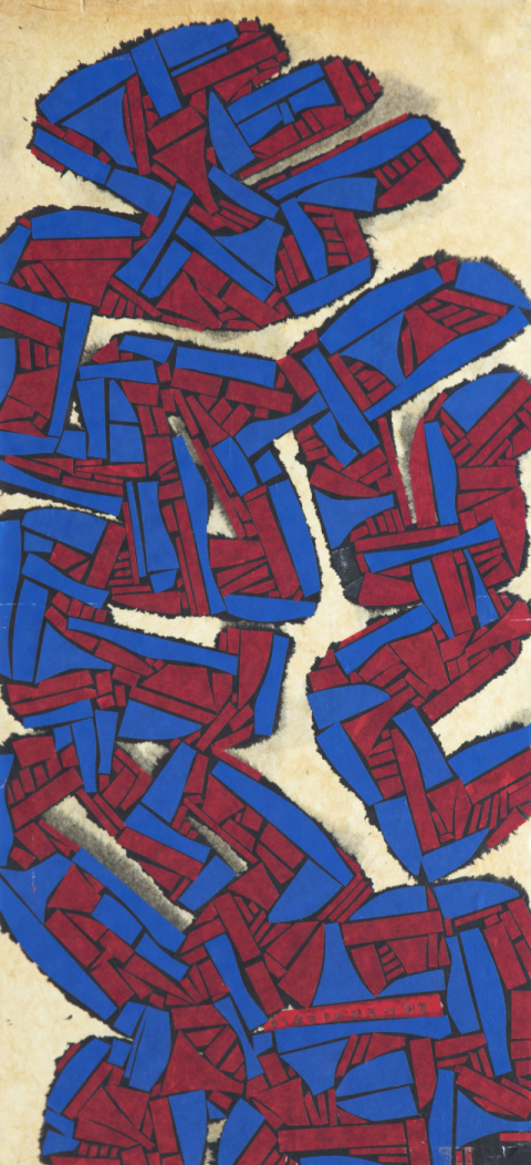 이영석, 알수없어요, 76x35cm, 한지, 먹, 색테이프, 2007.