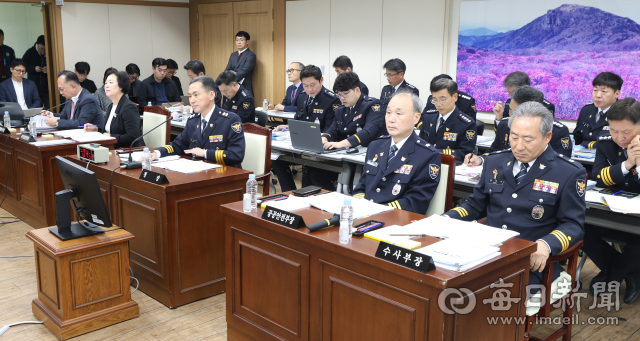 김수영 대구경찰청장이 23일 대구경찰청에서 열린 국회 행정안전위원회의 대구경찰청에 대한 국정감사에서 질의에 답변하고 있다. 안성완 기자 asw0727@imaeil.com