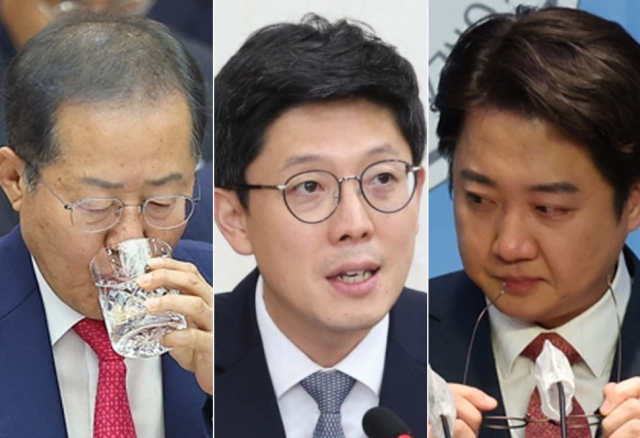 홍준표 대구시장(왼쪽부터), 김병민 국민의힘 최고위원, 이준석 국민의힘 전 대표. 연합뉴스