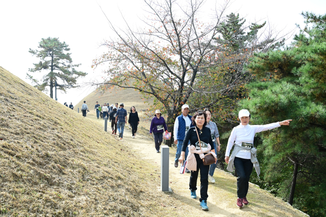 고령군 대가야왕릉길걷기대회 참가자들이 한 고분 옆을 지나고 있다. 고령군 제공