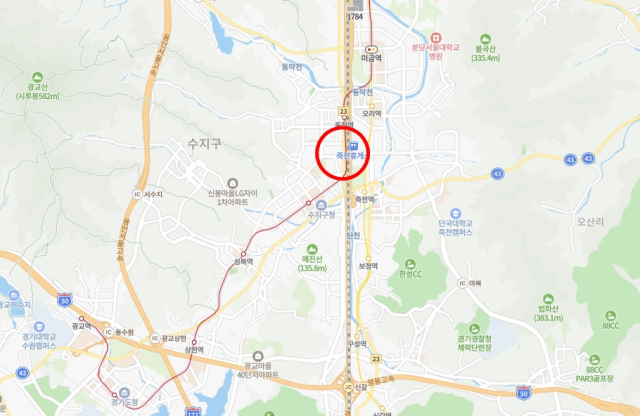 경기 용인 수지 경부고속도로 죽전휴게소 5중 추돌 사고 현장 위치. 네이버 지도