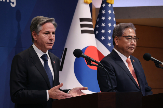 토니 블링컨 미국 국무장관이 9일 서울 종로구 외교부 청사에서 열린 한미 외교장관 공동기자회견에서 발언하고 있다. 연합뉴스