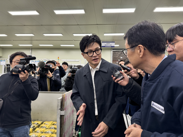 한동훈 법무부 장관이 17일 대구 달성산단의 한 업체에 방문해 근로자들의 의견을 청취하고 있다. 디지털국 영상팀