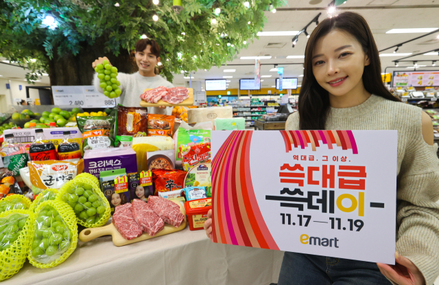16일 서울 용산구 이마트 용산점에서 모델들이 연중 최대 쇼핑행사 