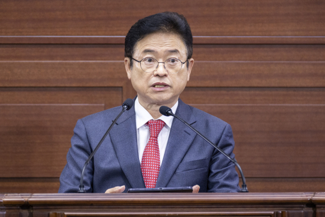 이철우 경북도지사가 21일 경북도의회 본회의장에서 내년도 예산안에 대한 시정연설을 했다. 경북도 제공