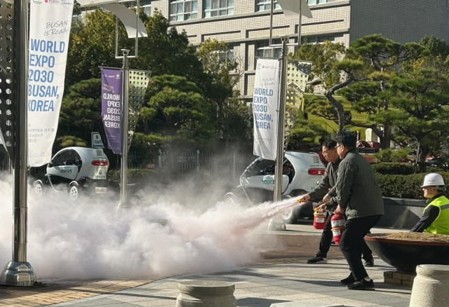 지난 22일 부산 유스호스텔 아르피나에서 아르피나와 해운대소방서의 합동 소방 훈련이 진행되고 있다. [사진=부산도시공사]
