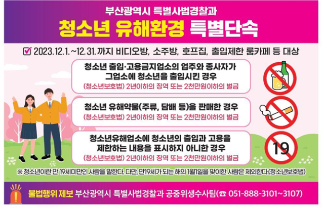 청소년 유해환경 집중단속 안내 포스터. [사진=부산시]