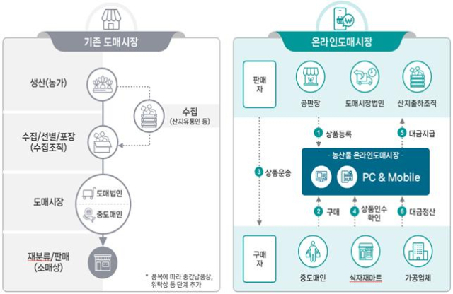 기존 도매시장과의 비교 및 기대효과. 농식품부 제공