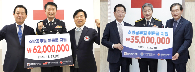 금복복지재단은 연말을 맞이해 대구·경북 소방공무원을 위한 9천700만원의 위문품 세트를 전달했다고 3일 밝혔다. 금복주 제공