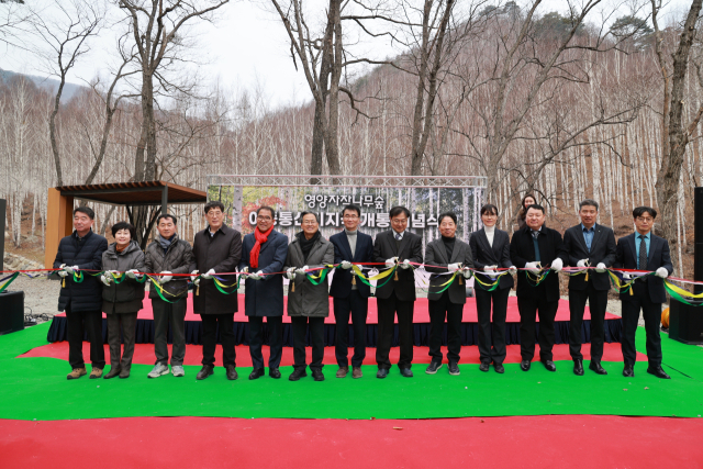 6일 경북 영양자작나무숲 이동통신기지국개통 기념식이 열린 가운데 내빈들이 테이프 커팅식을 하고 있다. 영양군 제공