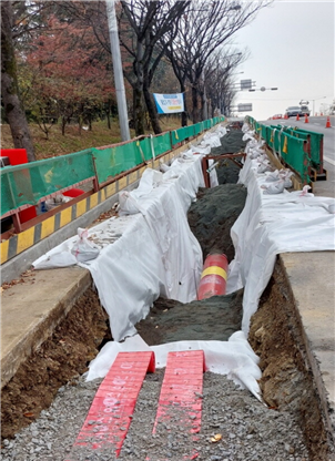 최근 대구 달서구 성서지역에서 공사 중인 고압가스 배관공사의 모습. 성서지역발전회 제공
