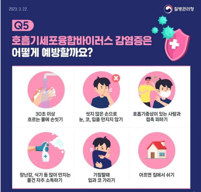호흡기세포융합바이러스감염증 예방법. 질병관리청 제공