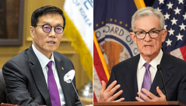 이창용 한국은행 총재(왼쪽)와 제롬 파월 미국 연방준비제도 의장.