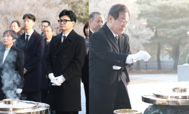 1일 국민의힘 한동훈 비대위원장과 더불어민주당 이재명 대표가 국립서울현충원에 참배했다. 연합뉴스