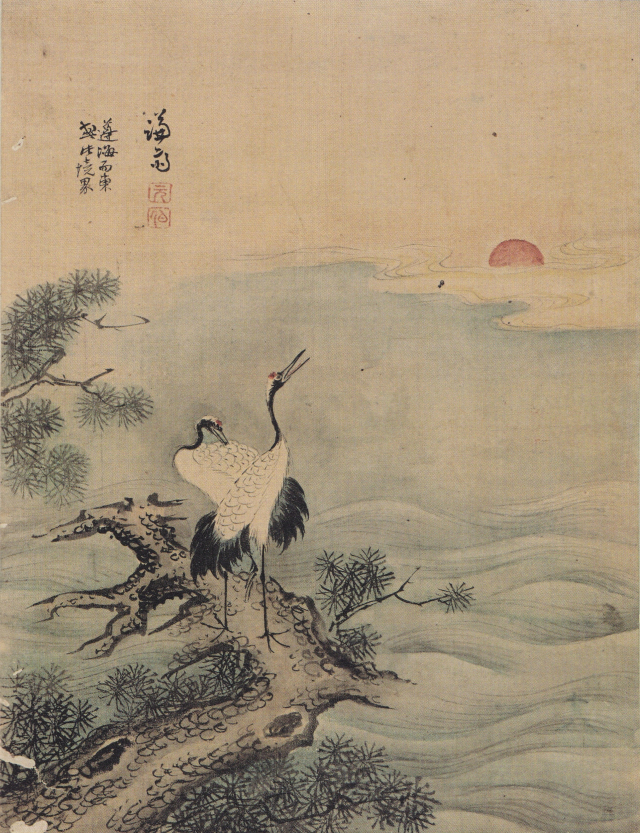 정선(1676-1759), '일출송학도(日出松鶴圖)', 비단에 채색, 29.1×22.3㎝, 성 베네딕도회 왜관수도원 소장