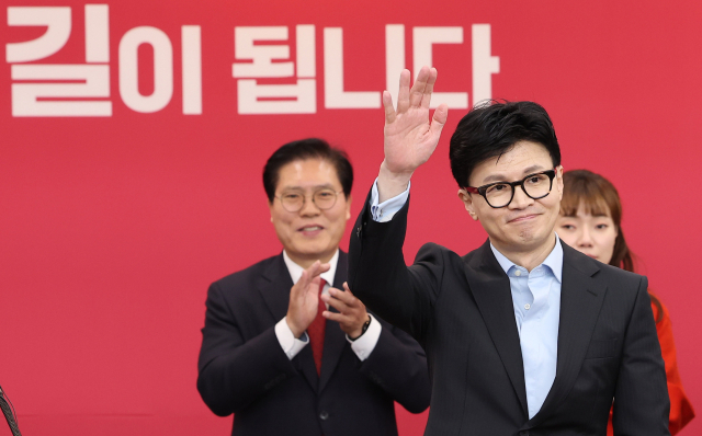 국민의힘 한동훈 비상대책위원장이 5일 경기 수원시 국민의힘 경기도당에서 열린 