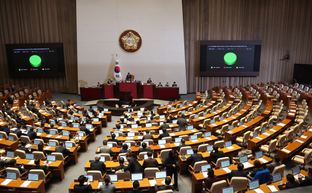 9일 국회에서 열린 본회의에서 이태원참사 특별법이 야당 단독 처리되고 있다. 연합뉴스